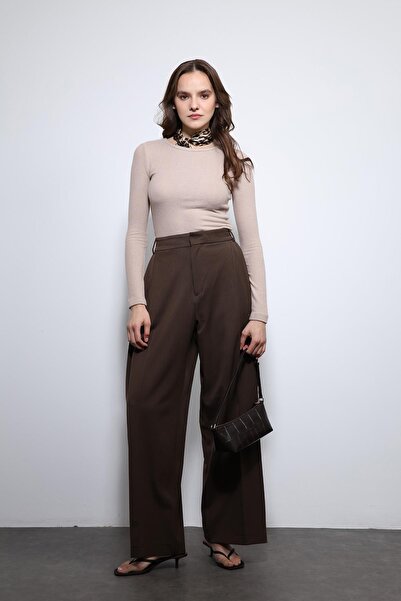 Antioch Dark Brown Pleated Palazzo Women's Trousers