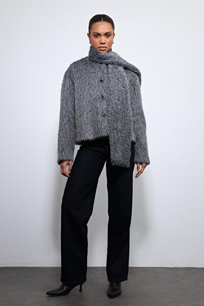 Antioch Anthracite Scarf Collar Faux Fur Coat
