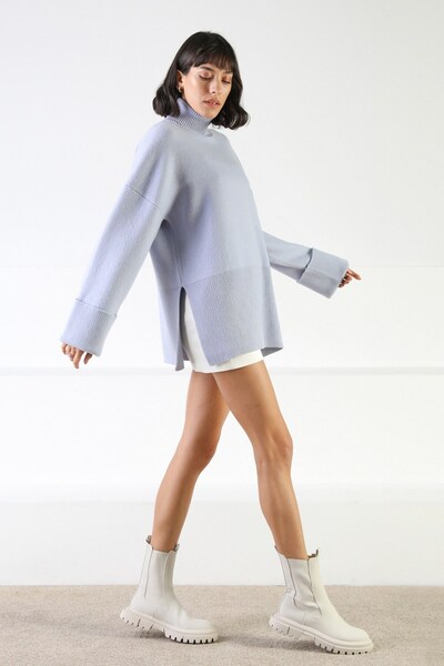 Ferraro Lilac Long Sleeve Side Slit Turtleneck Cashmere Women's Knitwear Sweater