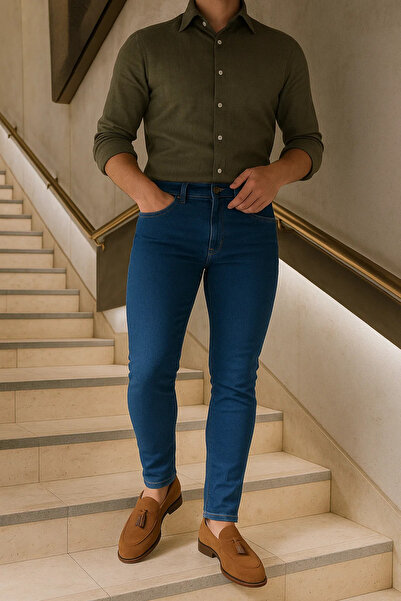 comstar Чоловічі джинси з високою талією Premium Slim Fit синього кольору