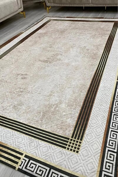 RENKLİBUTİK Modern Patterns Velvet Textured Elastic Sponge Non-Slip Washable Carpet Cover - 12 M2