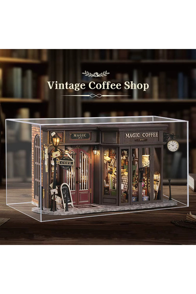 CUTEBEE Vintage Coffee Shop - Book Nook 3D Ahşap Puzzle Dollhouse - Dıy (F41B...