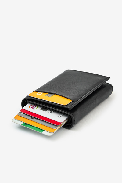 Geco Unisex Vegan Leather Nfc Protected Wallet Card Holder with Cash Compartment and Slide Mechanism