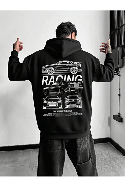 Zonsra Unisex Racıng Printed Hooded Sweatshirt