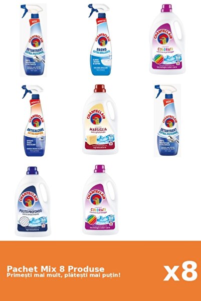 Chanteclair Set 8 Mix: 4 Anticalcar (Puternic, Rapid, Stralucire), 4 Detergent (Clasic, Color, Marsilia)