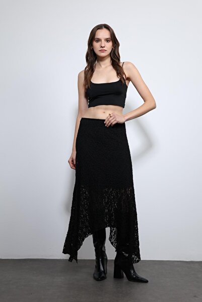 Antioch Black Lace Midi Skirt