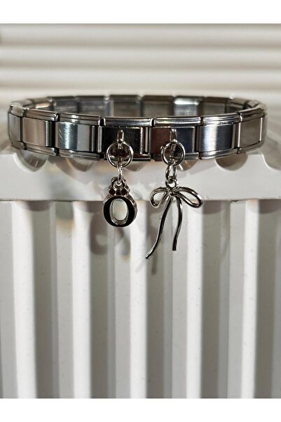 bijoux uniques سوار إيطالي من الفولاذ مع شريط مزين بحرف أحرف الأبجدية الإنجليزية