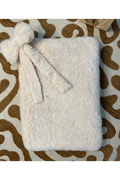 MUTE BAG Plush Tablet Bag / Cream Plush Tablet Case with Bow Charm 11'' - 12'' Inch (30*22)