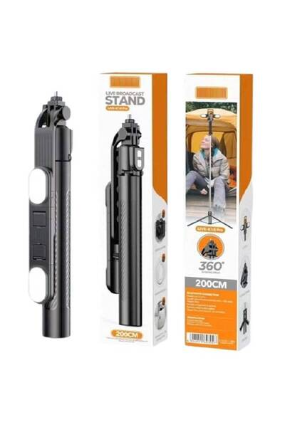 PLOKAMA حامل ثلاثي القوائم Live K10 PRO بطول 6.5 قدم وعصا سيلفي مع مصباحين قا...