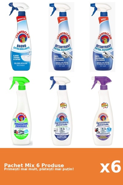 Chanteclair Set 6 Mix: 3 Anticalcar (Puternic, Stralucire), 3 Degresant (Bica...