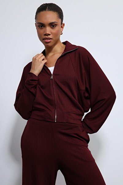 Antioch Burgundy Wide Leg Striped Tracksuit Set