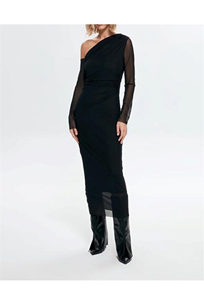 MU&ME BOUTİQUE Dress Midi Asymmetric Neckline Tulle Detail