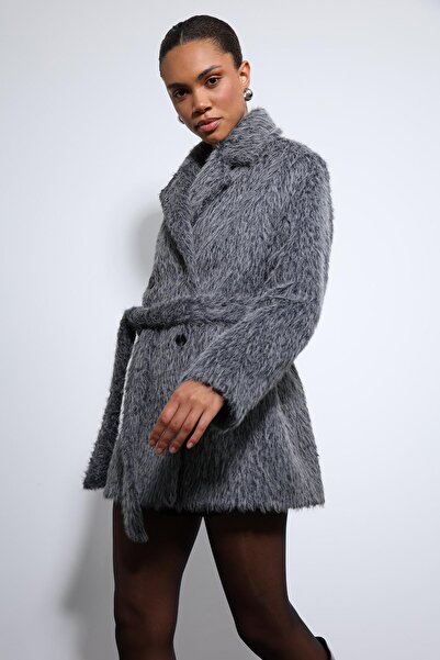 Antioch Anthracite Short Faux Fur Coat