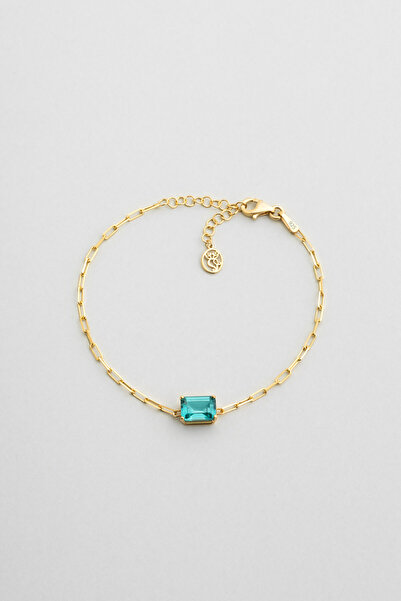 So CHIC... Derin Paraiba 18 Ayar Sarı Altın Kaplama 19 Cm Gümüş Baget Bileklik