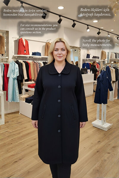 Laden Knitwear Transitional Steel Knit Plus Size Embroidered Stone Cap Long Cardigan Black Mother Cardigan