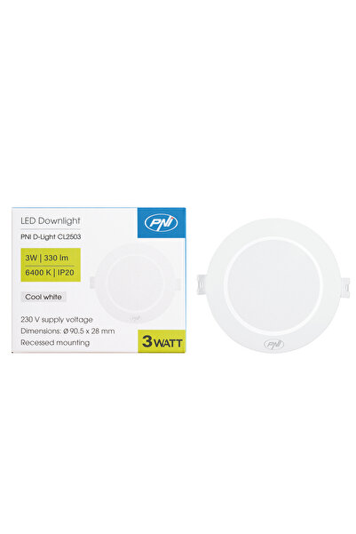 PNI D-Light CL2503 3W LED spot, recessed, round 9 cm, 6400K