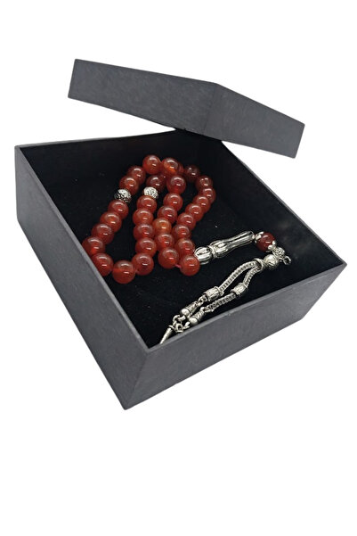 oftenadmire Natural Stone Agate Prayer Beads, 33 Grain Silver Color Double Model Tassel Rosary, Gift Boxed