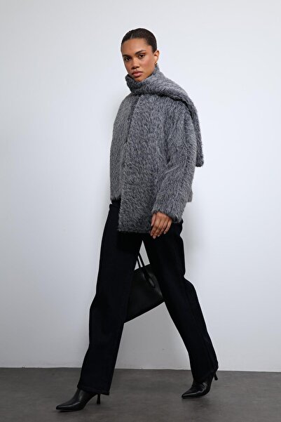 Antioch Anthracite Scarf Collar Faux Fur Coat