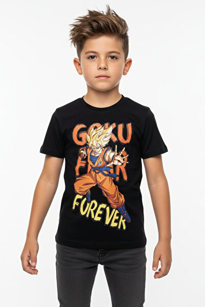 Vaxy Style Boys' Crew Neck Relax Fit Cotton Dragon Ball Super Goku Forever Pr...