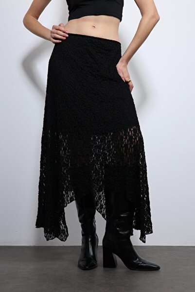 Antioch Black Lace Midi Skirt