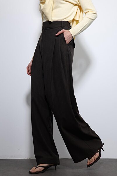 Antioch Brown Striped Wide-Leg Pants