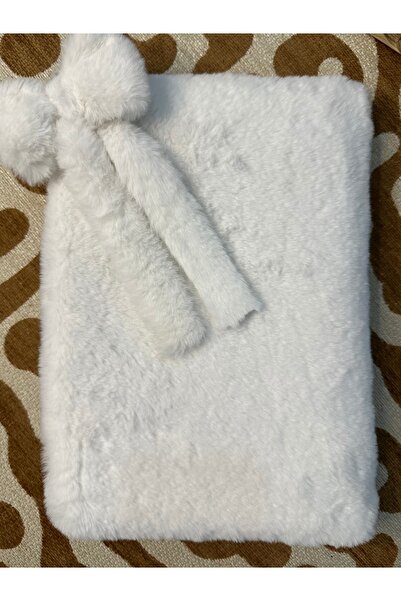MUTE BAG Plush Tablet Bag / White Plush Tablet Case with Bow Charm 11'' - 12'' Inch (30*22)