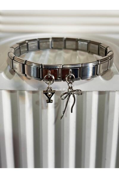 bijoux uniques Steel Italian Bracelet with Letter Y Ribbon Charm
