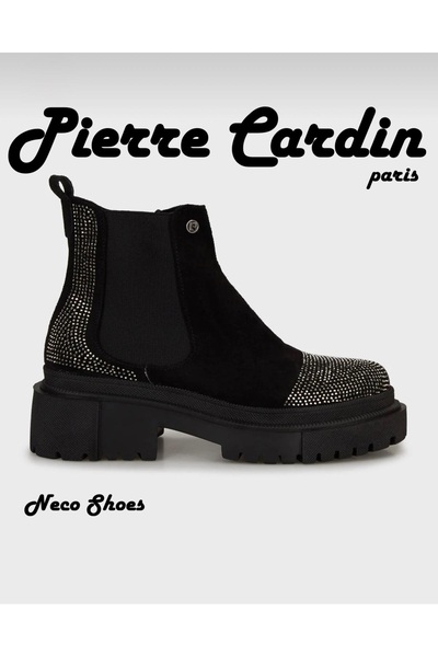 Pierre Cardin Suede, Stone-Detail Women's Boots, High Sole, Stylish with Elastic and Zipper