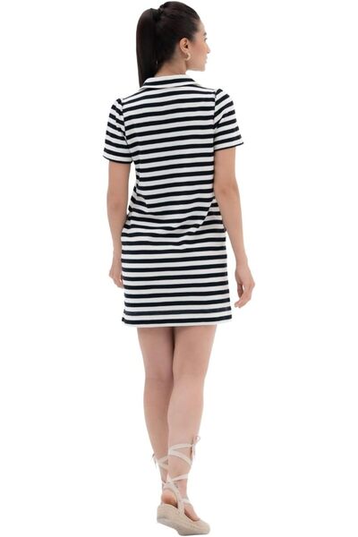 Generic Cal Moda Nautical Dress – Women's Striped Knit Dress with Collar, Short Sleeves & 3D Flower Embell