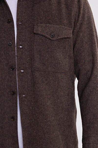 Tudors Men's regular fit relaxed cut brown shirt with double pocket flap and snap closure