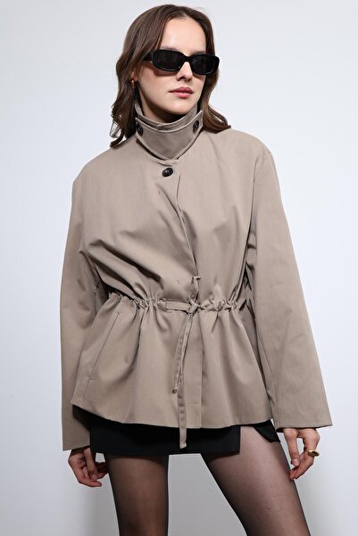 Antioch Beige Short Trench Coat with Adjustable Waist