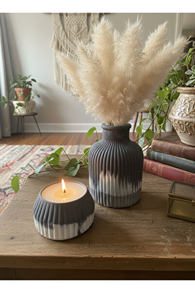 Nova Deco مجموعة مزهرية سيراميك بوهيمية إسكندنافية وشمعة صويا |   طقم ديكور ح...