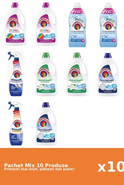 Chanteclair Set 10 Mix: 6 Detergent (Clasic, Color, Mosc Alb), 2 Balsam (Lotus), 2 Anticalcar (Parfumat, Rapid)