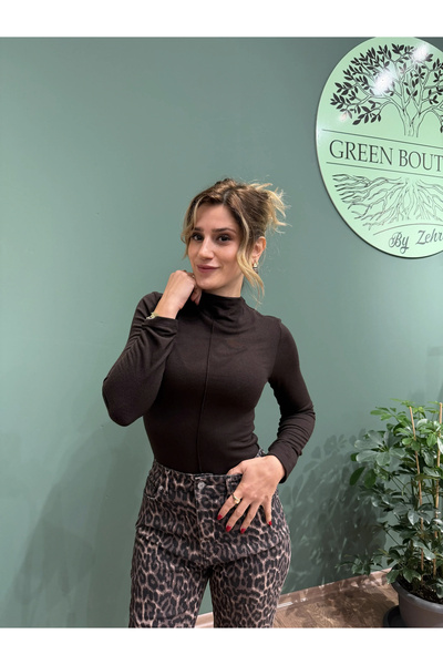 Greenboutique Mock Neck Acıkahve Long Sleeve Bodysuit