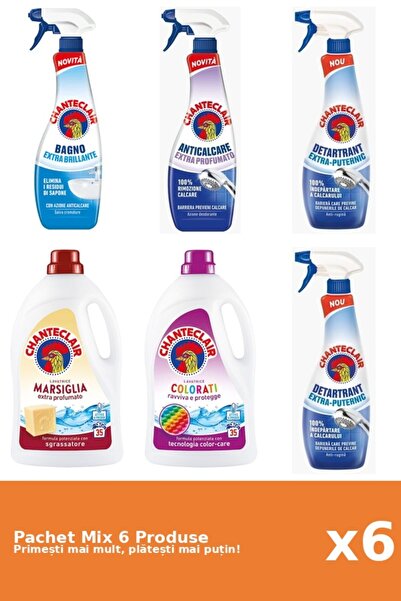 Chanteclair Set 6 Mix Chanteclair: 4 Anticalcar (Parfumat, Puternic, Stralucire), 2 Detergent (Color, Marsilia)