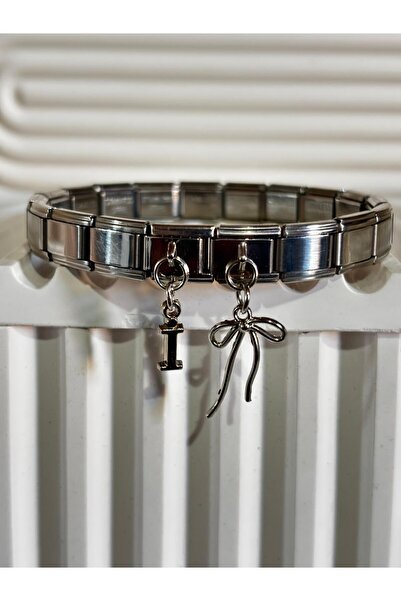 bijoux uniques سوار إيطالي من الفولاذ مع شريط مزين بحرف i