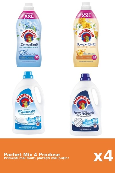 Chanteclair Set 4 Mix Chanteclair: 2 Balsam (Lotus, Portocale), 2 Detergent (Bicarbonat, Clasic)