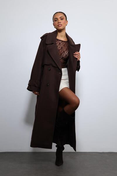 Antioch Brown Oversized Belted Coat