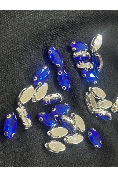 Pratik aksesuar 7X15 MEKİK KASALI DİKME CAM TAŞ 50 ADET MAVİ