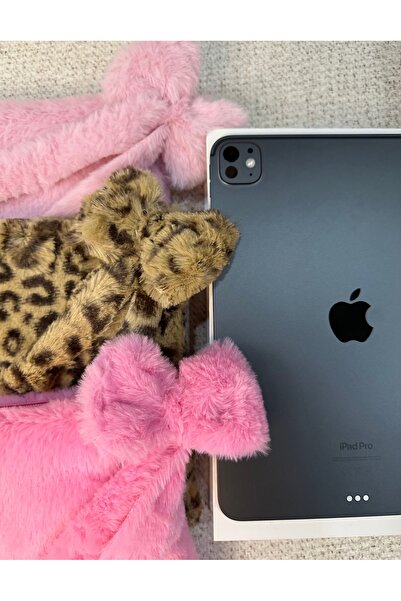MUTE BAG Plush Tablet Bag / Leopard Plush Tablet Case with Bow Charm 11'' - 12'' Inch (30*22)
