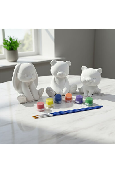 adanaçiçekliatölye AYI,KEDİ,TAVŞAN HEYKEL BOYAMA SETİ 3 PARÇA HEYKEL