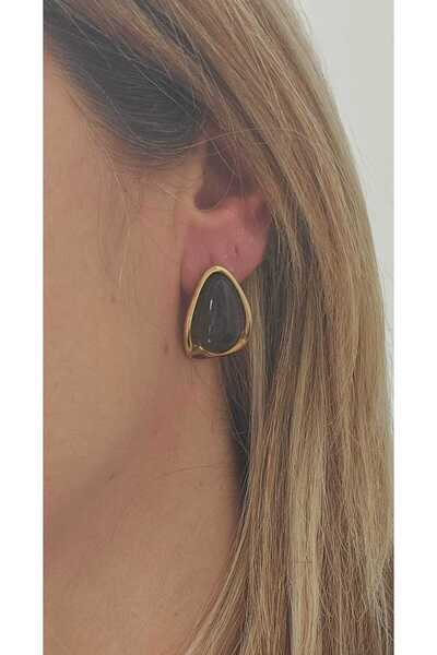MITH SB TAKI Stainless Steel Dark Olive Green Resin Drop Earrings Gold