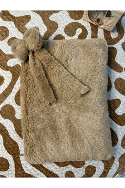 MUTE BAG Plush Tablet Bag / Milk Coffee Plush Tablet Case with Bow Charm 11'' - 12'' Inch (30*22)