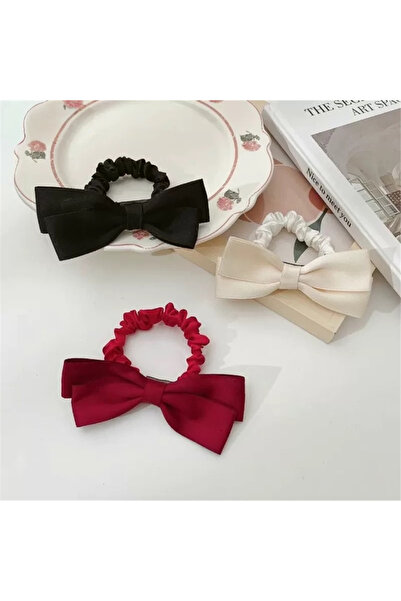 Pelin Aksesuar Red black and white satin bow hair clip set