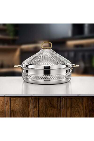 Almarjan قدر ساخن ستانلس ستيل 30 سم فضي ذهبي – عبير