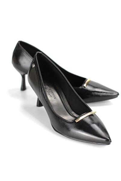 Gökhan Talay Sasha Flexible Soft Non-Slip Sole (4 cm) Black Patent Leather Thin Bar Buckle Women's Heeled Footwear