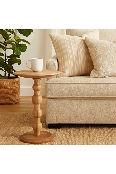 Vi Markets طاولة جانبية خشبية بتصميم دائري أنيق وقاعدة منحوتة