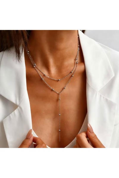 derokas 316 L Steel Y Necklace Silver Color Women's Design Doricali