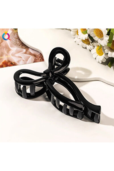 Pelin Aksesuar Black shiny bow knotted latch buckle