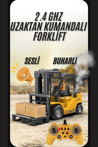 welcomein Oyuncak 12 Kanallı 2.4 Ghz Uzaktan Kumandalı Şarjlı Buhar Atan Forklift İş Makinası Koliler Dahil